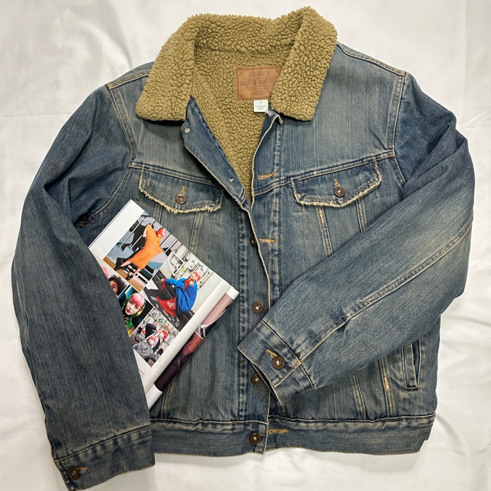 Denim Jacket with Tan Sherpa Collar